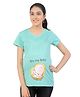 UZAZI Knit Half Sleeves Striped & Its My Baby Text Printed Maternity Tee - Green
