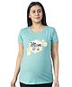 UZAZI Knit Half Sleeves Striped & Mom To Bee Text Printed Maternity Tee - Green