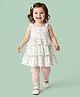 Babyhug Single Jersey Knit Sleeveless Frock With Floral Print & Striped Leggings - White
