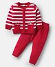 Babyhug Knitted Full Sleeves Front Open Sweater Set with Stripes - White & Red