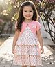 Babyhug Single Jersey Knit Floral Printed Frock with Half Sleeves Shrug - Pink & White