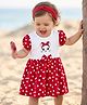 Doodle Poodle Single Jersey Knit Half Sleeves Frock With Polka Dots & Bow Applique - Red & White
