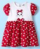 Doodle Poodle Single Jersey Knit Half Sleeves Frock With Polka Dots & Bow Applique - Red & White