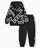 OLLINGTON ST. Cotton Knit Co-ords Set of Full Sleeves Hoodie Sweatshirt & Knit Joggers - Black