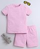 BABY NATION Cotton Half Sleeves Striped Tee With Coordinating Shorts Set - Pink