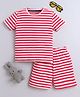 BABY NATION Cotton Half Sleeves Striped Tee With Coordinating Shorts Set - Red