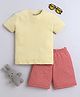 BABY NATION Cotton Half Sleeves Solid Tee With Striped Shorts Set - Yellow