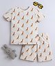 BABY NATION Cotton Half Sleeves Baby Giraffe Printed Coordinating Tee & Shorts Set - Cream