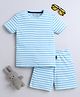 BABY NATION Cotton Half Sleeves Striped Tee With Coordinating Shorts Set - Sky Blue