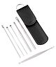 6-in-1 Ear Cleaning Kit | Reusable Stainless Steel Ear Wax Remover Tools with Case | Ear Curette & Spring Ear Buds Cleaner Set - Black