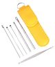 6-in-1 Ear Cleaning Kit | Reusable Stainless Steel Ear Wax Remover Tools with Case | Ear Curette & Spring Ear Buds Cleaner Set - Yellow