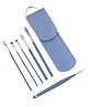 6-in-1 Ear Cleaning Kit | Reusable Stainless Steel Ear Wax Remover Tools with Case | Ear Curette & Spring Ear Buds Cleaner Set - Light Blue