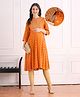 Bella Mama Viscose Woven Three Fourth Sleeves Ethnic Maternity Kurta with Embroidery & Glitter Print - Orange
