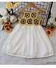 Woonie Cotton Sleeveless Floral Crochet Designed Dress - White