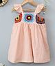 Woonie Cotton Cap Sleeves Floral Crochet Designed Dress - Peach