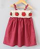Woonie Cotton Sleeveless Rose Crochet Designed Dress - Red