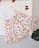Woonie Cotton Sleeveless Abstract Crochet Designed & Cherry Printed Dress - Cream