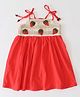 Woonie Cotton Sleeveless Strawberry Crochet Designed Dress - Red