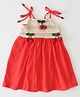 Woonie Cotton Sleeveless Cherry Crochet Designed Dress - Red