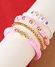 Arendelle Set Of 4 Hearts & Alphabets Designed Beaded Bracelets - Pink