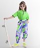 OLLINGTON ST. Cotton Knit Half Raglan Sleeves Polo Top & Printed Joggers Set - Lime Green & Purple