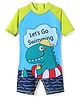 Rovars Half Raglan Sleeves Legged Swimsuit - Light Green & Light Blue