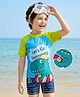 Rovars Half Raglan Sleeves Legged Swimsuit - Green & Light Blue