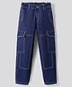 Primo Gino Woven Full Length Washed Wide Leg Jeans With Cargo Pockets - Navy Blue