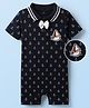 Mark & Mia Cotton Knit Half Sleeves Rompers with Yatch Embroidery Nautical Print & Bow Applique - Navy Blue
