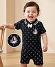 Mark & Mia Cotton Knit Half Sleeves Rompers with Yatch Embroidery Nautical Print & Bow Applique - Navy Blue