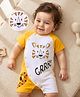Mark & Mia Cotton Knit Half Sleeve Romper with Tiger Print - Yellow & White