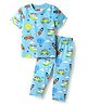 Babyhug Cotton Knit Half Sleeves Co-Ord Night Suit With Vehicle Print - Light Blue