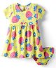Babyhug Single Jersey Knit Half Sleeves Tropical Theme Printed Frock With Bloomers - Yellow
