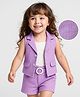 Babyhug Knit Sleeveless Solid Color Jacket and Inner T-Shirt with Shorts - Lilac