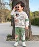 Babyhug Disney Terry Knit Full Sleeves T-Shirt & Lounge Pant With Mowgli & Balu Graphics - White & Green