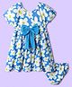 Babyhug Single Jersey Knit Half Raglan Sleeves Floral Printed Frock With Bow & Bloomers - Blue