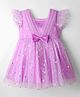 Babyhug Woven Frill Sleeves Party Dress With Foil Star Print & Bow Applique - Pink