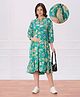 Bella Mama Woven Three Fourth Sleeves Maternity Dress With Floral Print and Pockets - Teal Blue