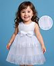 Babyhug Woven Sleeveless Mesh Party Dress with Sequin Detailing & Bow Applique - White