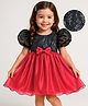 Babyhug Woven Half Sleeves Party Dress With Sequinned Yoke & Bow Applique - Black