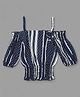 Actuel Cold Shoulder Striped & Polka Dots Printed Top - Navy Blue & White