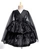 Babyhug Woven Full Cape Sleeves Tiered Party Dress With Floral Corsage & Pin Tuck Detailing - Black