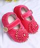 Coco Candy Floral Applique Detailed Velcro Closure Booties - Neon Pink