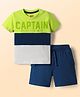 Babyhug Single Jersey Knit Half Sleeves Cut & Sew T-Shirt & Shorts Set with Text Print - Navy Blue