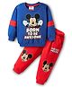 Babyhug Disney Terry Knit Full Sleeves Drop Shoulder Cut T-Shirt & Lounge Pant Set With Mickey Mouse Graphics - Royal Blue & Red