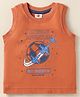 Zero Sinker Knit  Sleeveless Vest With Extreme Adventure Text Print - Rust Orange