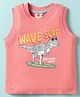 Zero Sinker Knit  Sleeveless Vest With Wave Surf Text Print - Pink