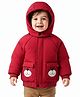 Babyoye Knit Full Raglan Sleeves Hooded Jacket with Bear Print & Pocket - Red