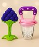 Badal Kidz Bpa Free 100 % Silicone Fruit Shape Teether And Fruit Feeder - Blue & Pink (Pack Of 2)