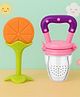 Badal Kidz Bpa Free 100 % Silicone Fruit Shape Teether And Fruit Feeder - Orange & Pink (Pack Of 2)
